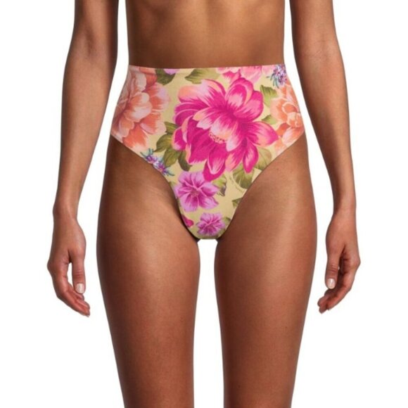 FARM RIO 'Lia' High-Waist Bikini Swimsuit Bottom, Yellow Multi - Picture 1 of 4